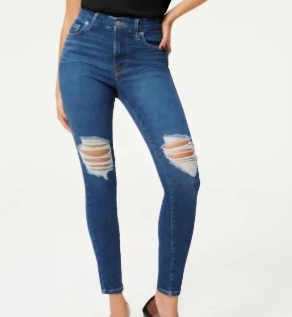 Good American Always Fits Blue05 Distressed Skinny Jeans Sz 6-12 long